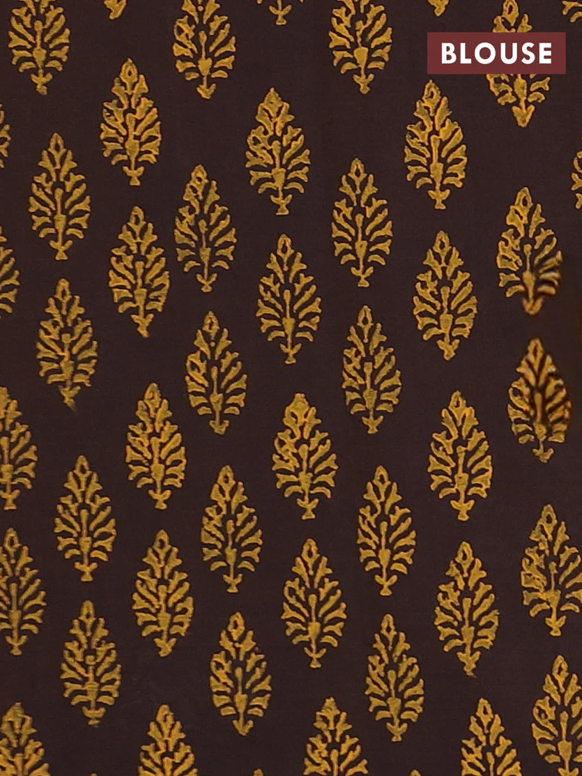 Semi Silk Cotton Saree - Mango Yellow and Brown